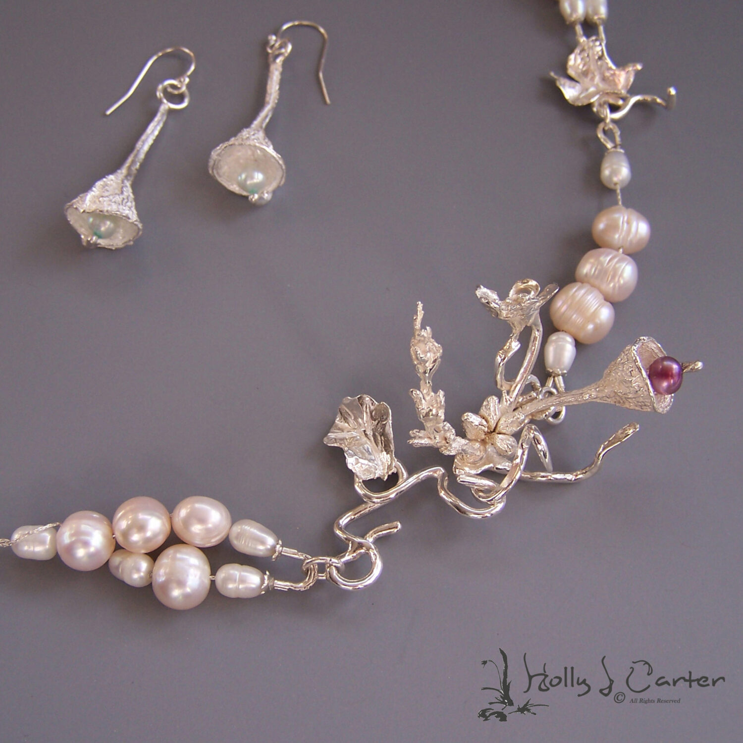 Ethereal Bouquet Pearl & Sterling Silver Necklace/Earrings Set - Image 2