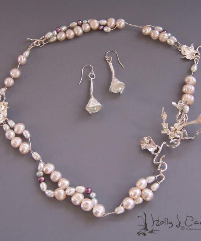 Ethereal Bouquet Pearl & Sterling Silver Necklace/Earrings Set