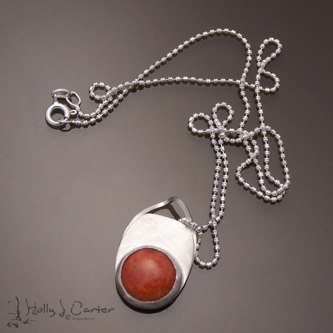 Apple Coral Sterling Silver Pendant and Chain by Holly J Carter