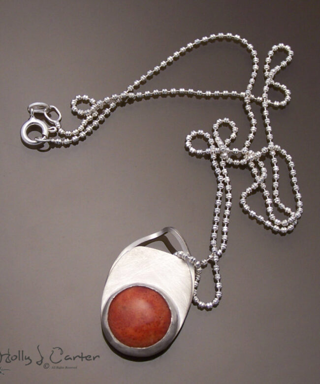 Apple Coral Sterling Silver Pendant and Chain by Holly J Carter