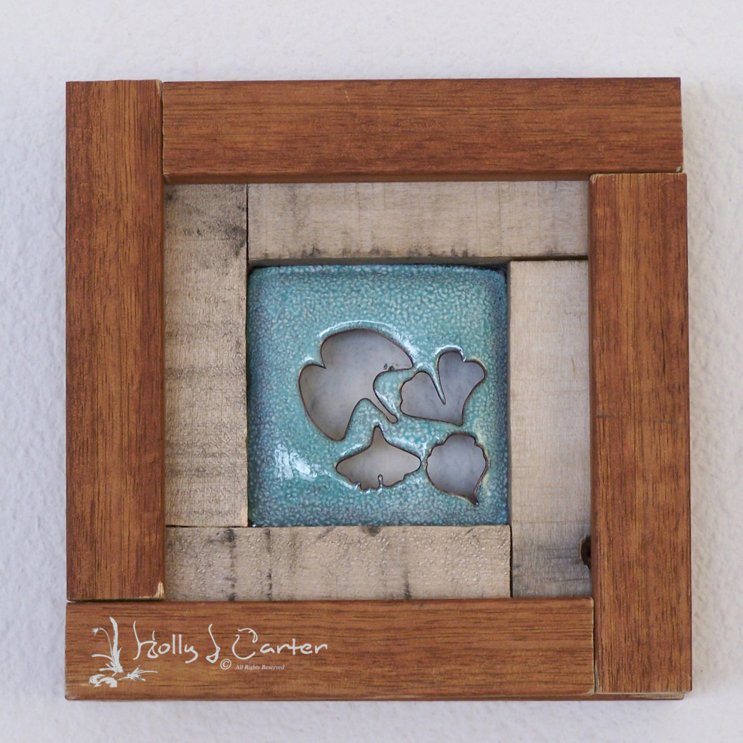 Ginkgo Leaves Vitreous Enameled Framed Wall Pieces by Holly J Carter