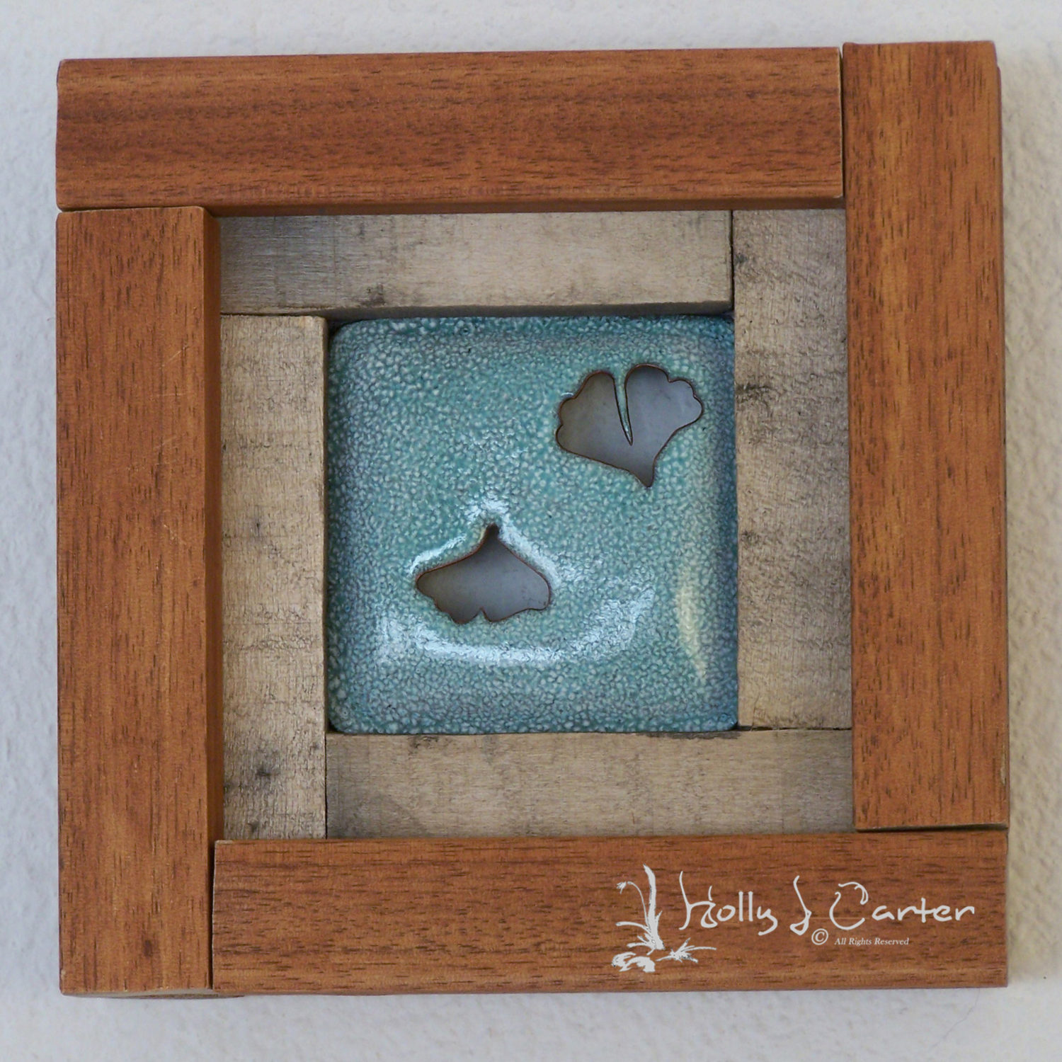 Ginkgo Leaves Vitreous Enameled Framed Wall Pieces by Holly J Carter