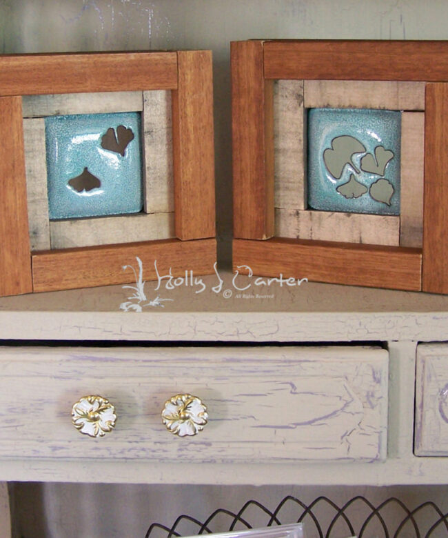 Ginkgo Leaves Vitreous Enameled Framed Wall Pieces by Holly J Carter