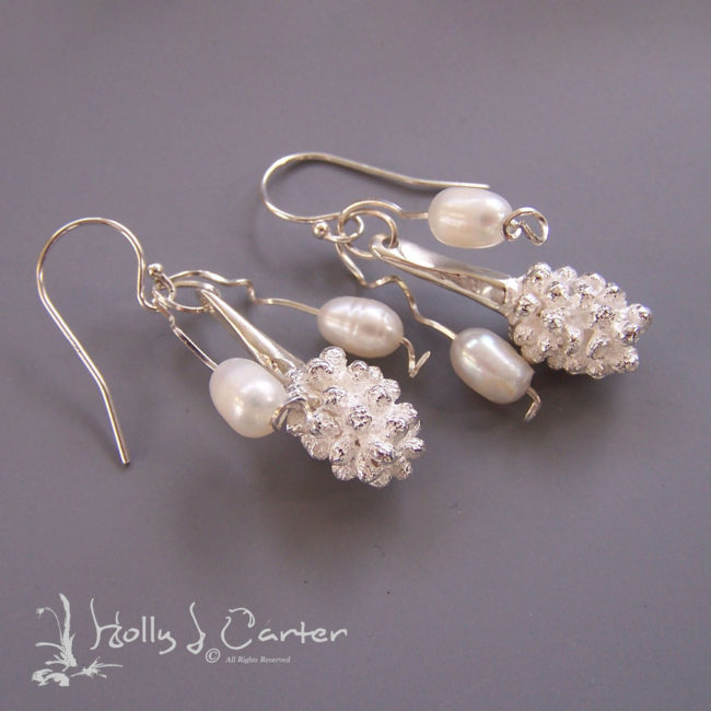 Myrtle Flower Bud Cluster Earrings handcrafted by metals artist Holly J Carter