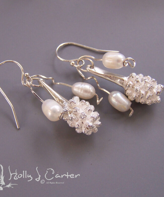Myrtle Flower Bud Cluster Earrings handcrafted by metals artist Holly J Carter
