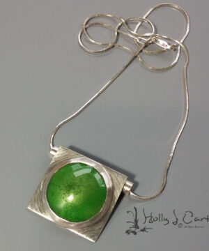 Lime Enameled Pendant and Chain handcrafted by Holly J Carter