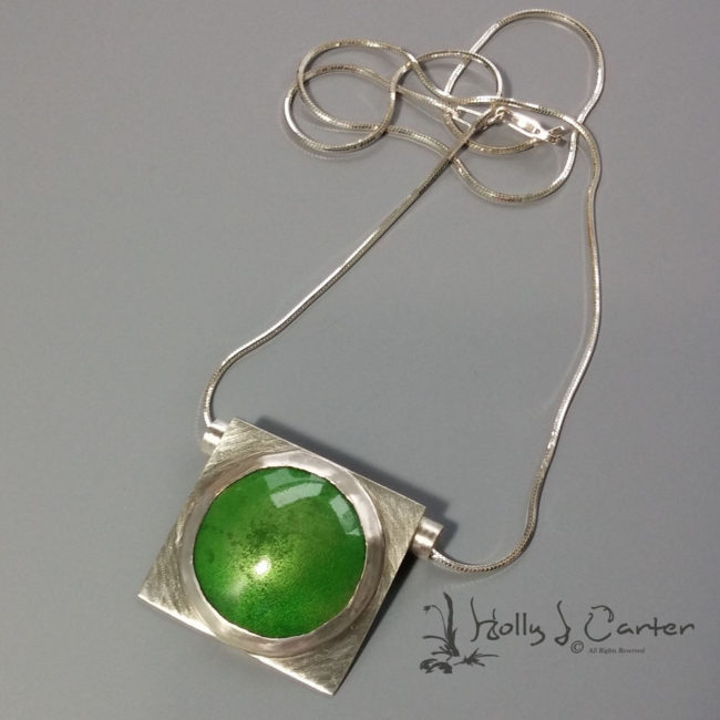 Lime Enameled Pendant and Chain handcrafted by Holly J Carter