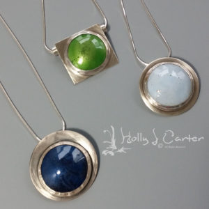 Enameled Pendants with chain handcrafted by Holly J Carter.
