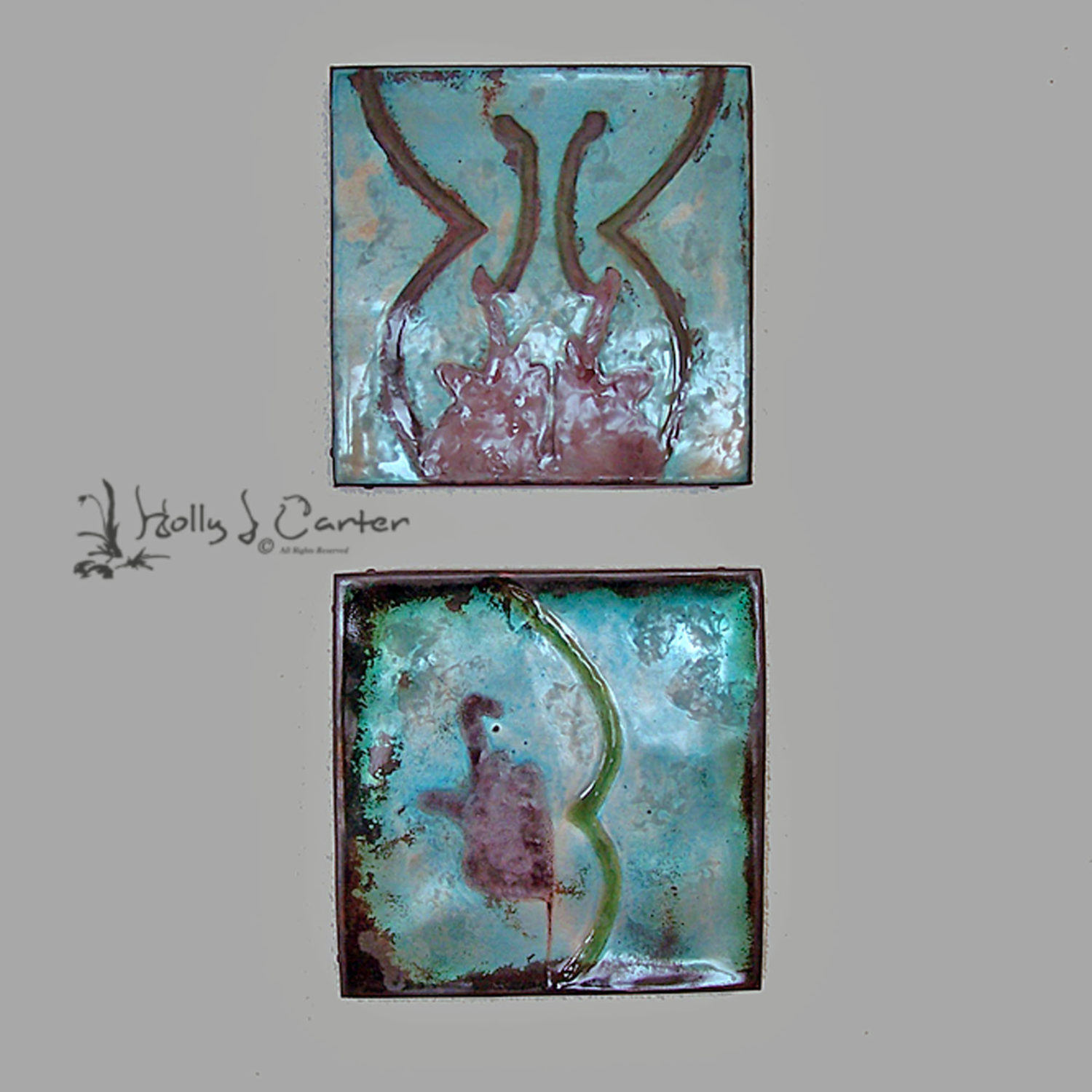 Abstract Enameled Wall Art Pieces Set of 2 handcrafted by Holly J Carter