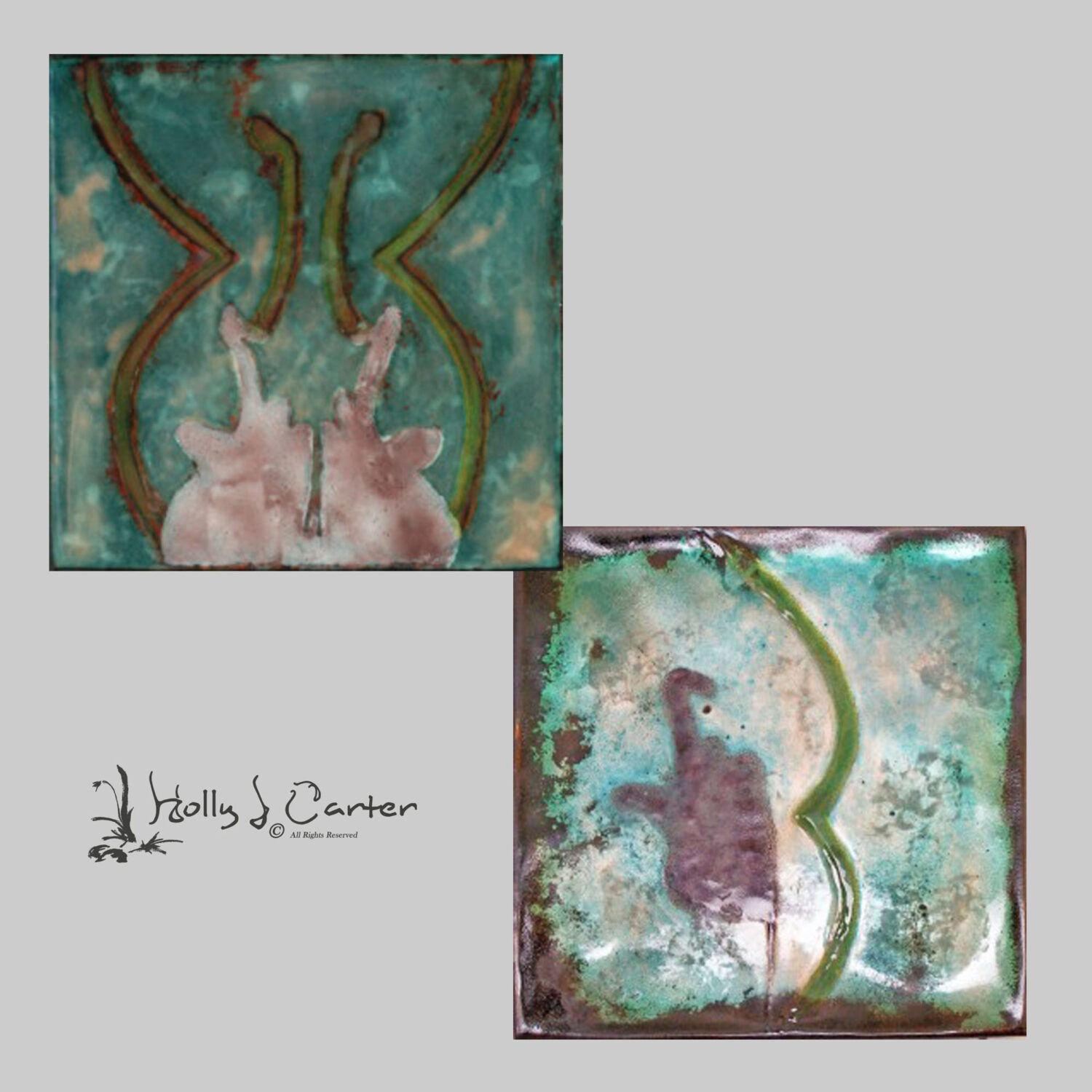 Abstract Enameled Wall Art Pieces Set of 2 handcrafted by Holly J Carter