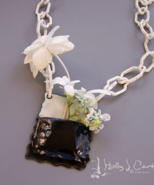 Pocket Planter Pendant - Blue White Flower by Holly J Carter