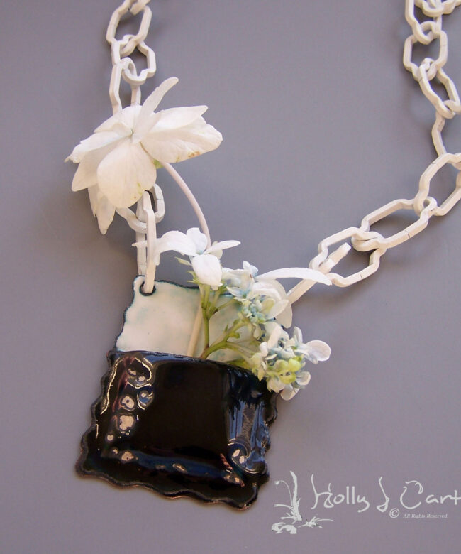 Pocket Planter Pendant - Blue White Flower by Holly J Carter