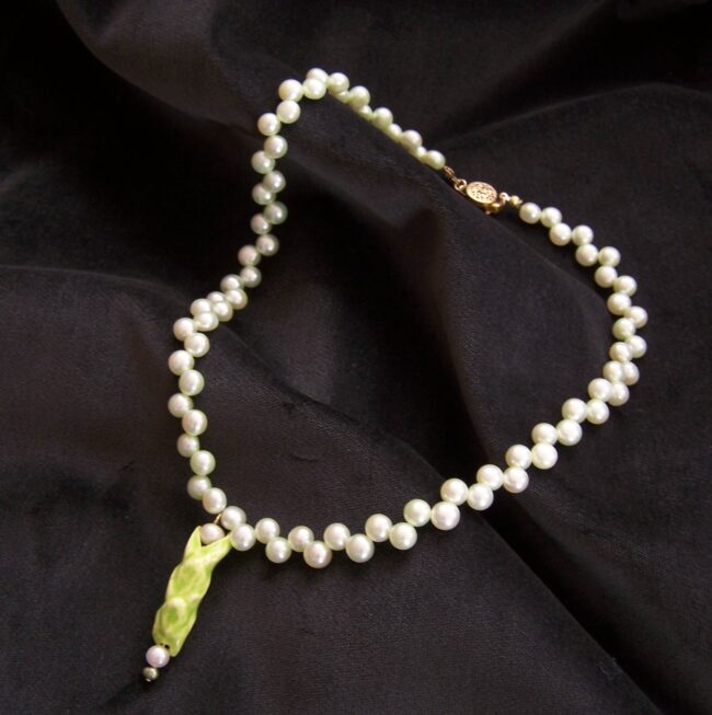 Lime Pearl and Porcelain Necklace by Holly J Carter