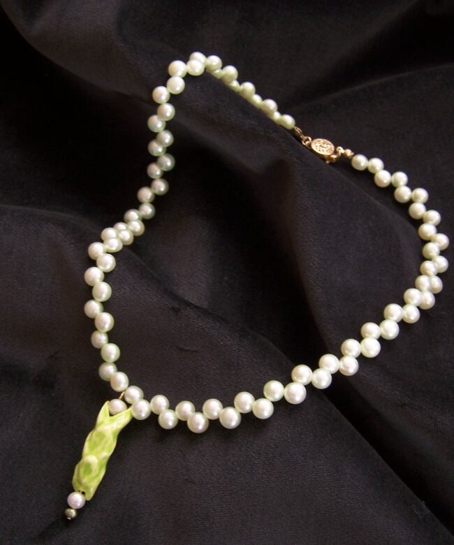 Lime Pearl and Porcelain Necklace by Holly J Carter