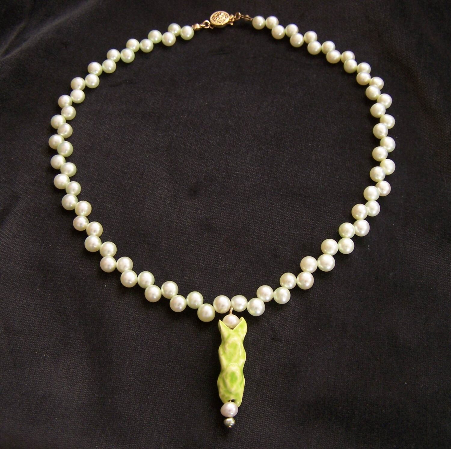 Lime Pearl and Porcelain Necklace by Holly J Carter