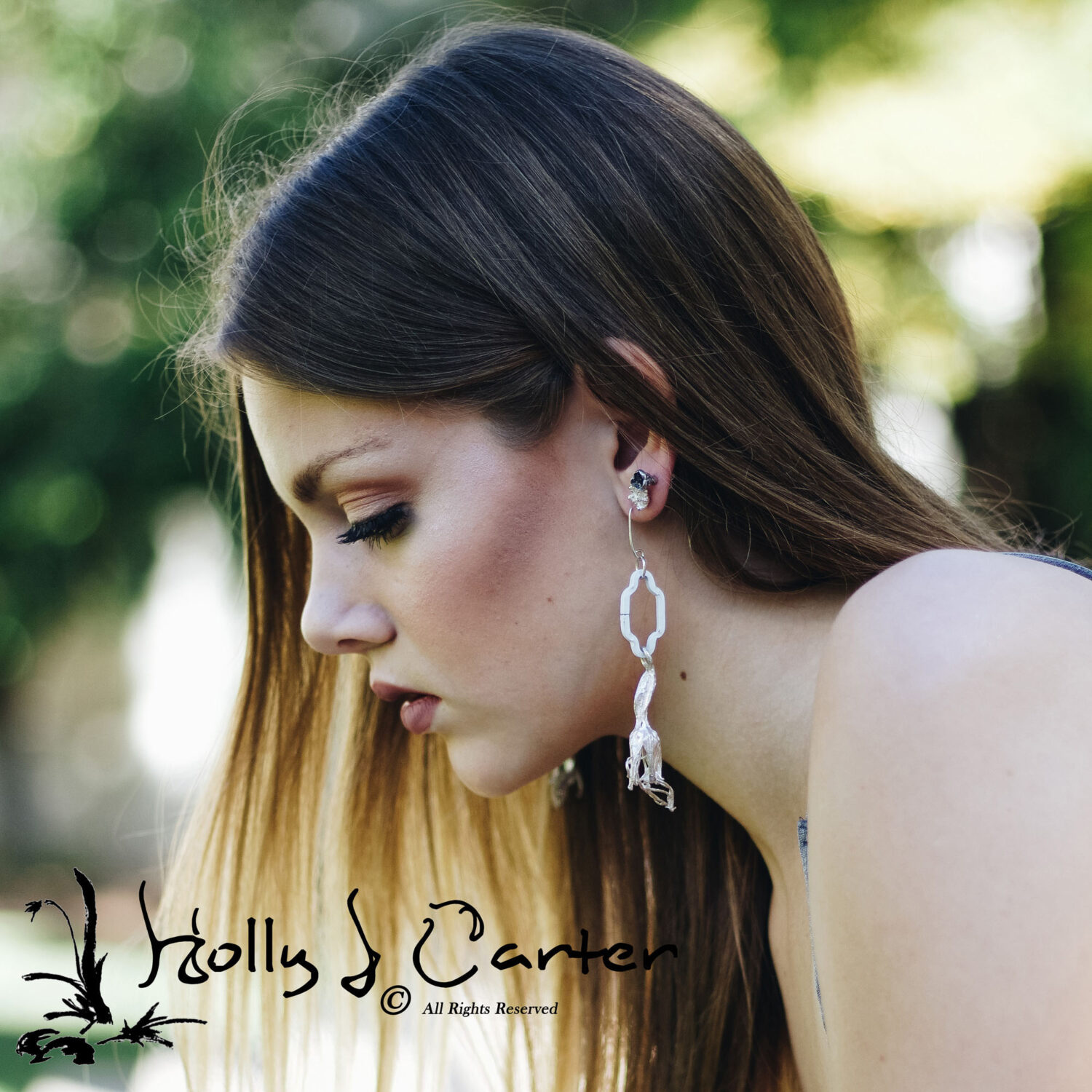 Agave Bud Sterling Silver & Steel Chain Necklace/Earrings Set Handcrafted by Holly J Carter