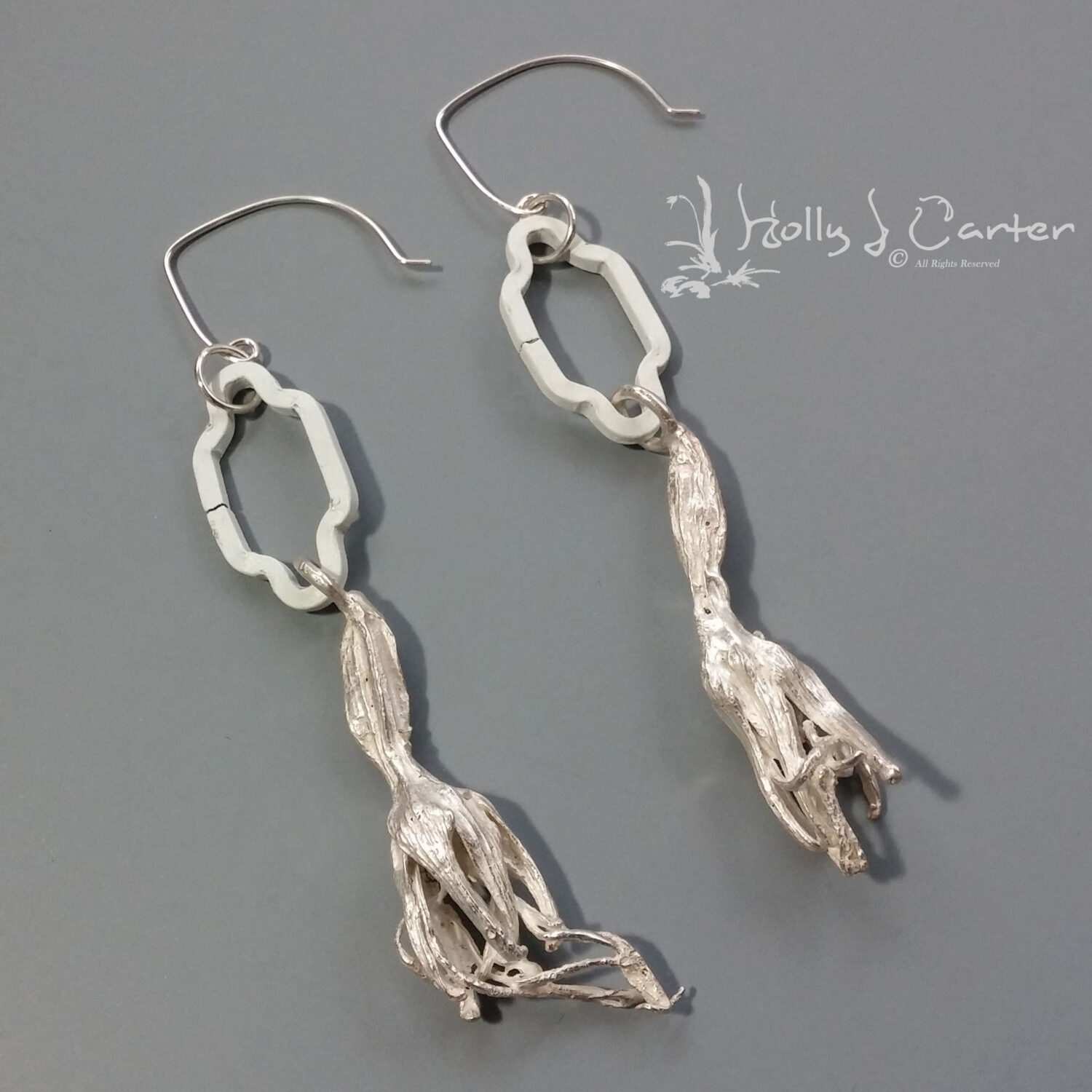 Agave Bud Sterling Silver & Steel Chain Necklace/Earrings Set Handcrafted by Holly J Carter
