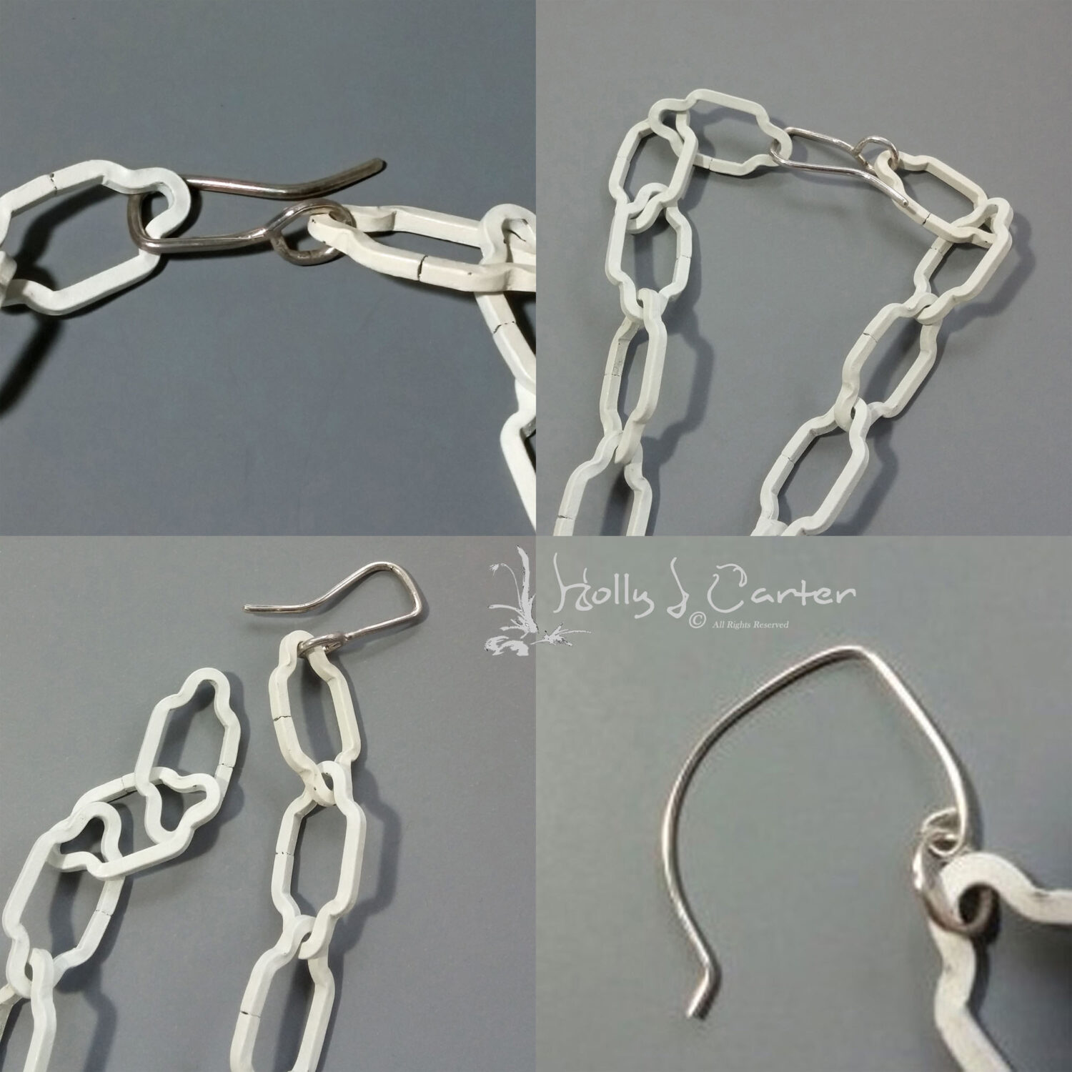 Agave Bud Sterling Silver & Steel Chain Necklace/Earrings Set Handcrafted by Holly J Carter