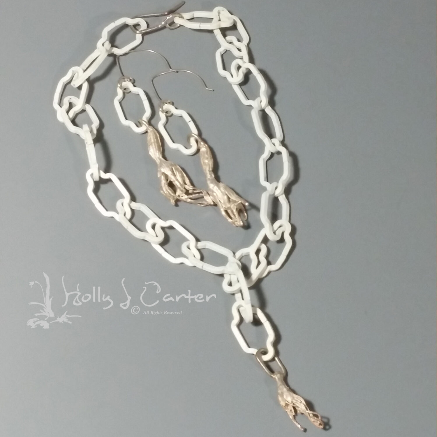 Agave Bud Sterling Silver & Steel Chain Necklace/Earrings Set Handcrafted by Holly J Carter