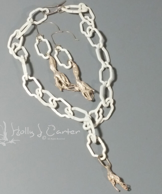 Agave Bud Sterling Silver & Steel Chain Necklace/Earrings Set Handcrafted by Holly J Carter