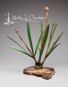 Agapanthus Bronze Sculpture by Holly J Carter, bronze, stone, metal, patina